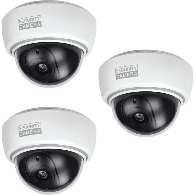BASI | Lot de 3 caméras factice avec lumière LED clignotante | Caméra factice | Caméra de surveillance pour l'intérieur et l'ext