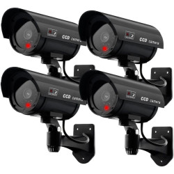 ERWEY Lot de 4 Caméras Factices pour Extérieur & Intérieur, Fausse Caméra de Surveillance CCTV avec LED Clignotante (4Pcs Noir)