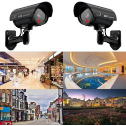ERWEY Lot de 4 Caméras Factices pour Extérieur & Intérieur, Fausse Caméra de Surveillance CCTV avec LED Clignotante (4Pcs Noir)