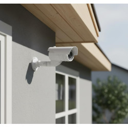 Caméra de surveillance factice avec LED clignotante dans un boîtier protégé contre les intempéries, fausse caméra de sécurité CC