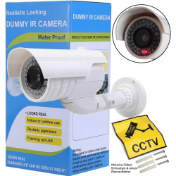 Caméra de surveillance factice avec LED clignotante dans un boîtier protégé contre les intempéries, fausse caméra de sécurité CC