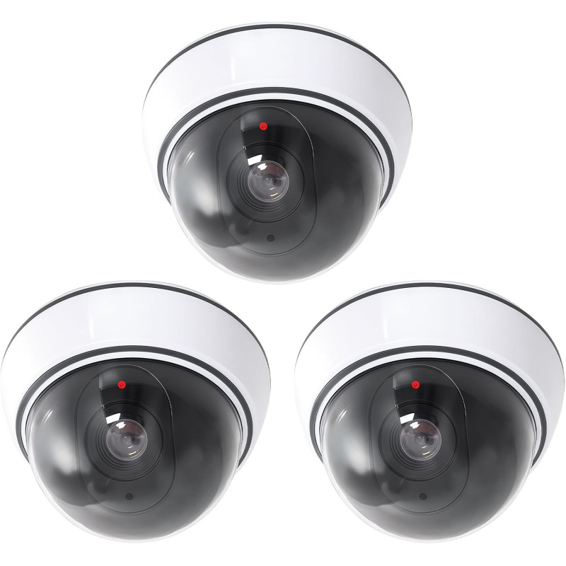 Caméra factice dôme avec lumière LED clignotante : Lot de 3 caméras factices pour l'intérieur et l'extérieur, caméra de surveill