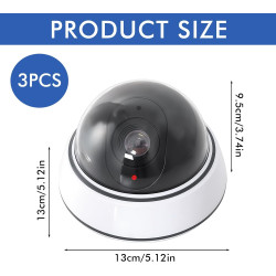 Caméra factice dôme avec lumière LED clignotante : Lot de 3 caméras factices pour l'intérieur et l'extérieur, caméra de surveill
