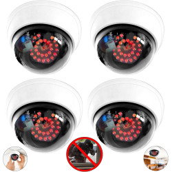 Lot de 4 caméras factice avec 25 LED rouges avec objectif - Fausse caméra de surveillance pour l'intérieur et l'extérieur