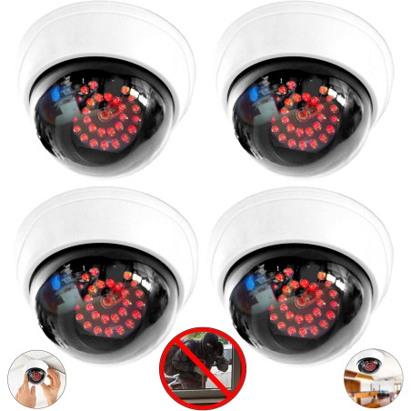 Lot de 4 caméras factice avec 25 LED rouges avec objectif - Fausse caméra de surveillance pour l'intérieur et l'extérieur