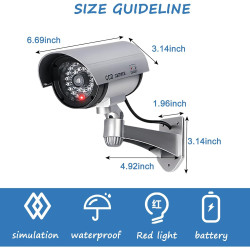 2pcs Caméra Factice, Caméras Factices, Camera Exterieur Caméra De Surveillance avec LED Clignotant Lumière Rouge, Autocollants D
