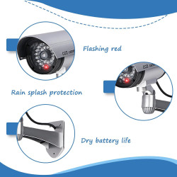2pcs Caméra Factice, Caméras Factices, Camera Exterieur Caméra De Surveillance avec LED Clignotant Lumière Rouge, Autocollants D