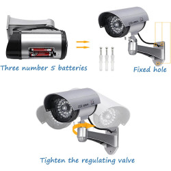 2pcs Caméra Factice, Caméras Factices, Camera Exterieur Caméra De Surveillance avec LED Clignotant Lumière Rouge, Autocollants D
