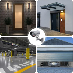 2pcs Caméra Factice, Caméras Factices, Camera Exterieur Caméra De Surveillance avec LED Clignotant Lumière Rouge, Autocollants D