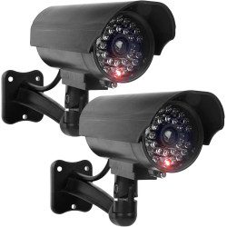 GOMETY Lot de 2 caméras factices extérieures, fausse caméra de sécurité avec LED rouge clignotante, caméra CCTV factice de sécur