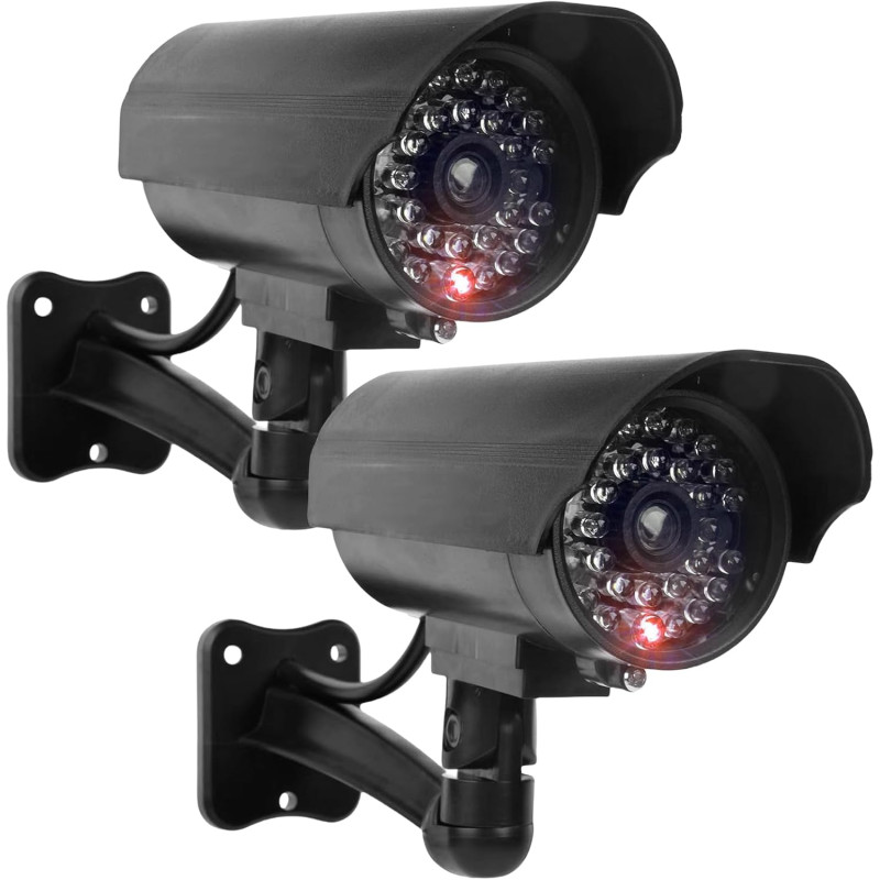GOMETY Lot de 2 caméras factices extérieures, fausse caméra de sécurité avec LED rouge clignotante, caméra CCTV factice de sécur