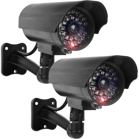GOMETY Lot de 2 caméras factices extérieures, fausse caméra de sécurité avec LED rouge clignotante, caméra CCTV factice de sécur