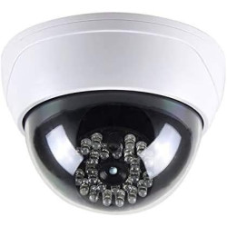 O&W Security Caméra dôme factice - Caméra de surveillance factice avec objectif & 25 LED infrarouges rouges (capteur photo), éta