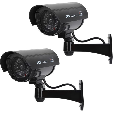 2 Camera Factice Exterieur avec LED, Noir Fausse Camera Surveillance Exterieur, Caméra Factice Extérieur, Camera de Surveillance