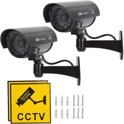 2 Camera Factice Exterieur avec LED, Noir Fausse Camera Surveillance Exterieur, Caméra Factice Extérieur, Camera de Surveillance
