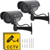 2 Camera Factice Exterieur avec LED, Noir Fausse Camera Surveillance Exterieur, Caméra Factice Extérieur, Camera de Surveillance