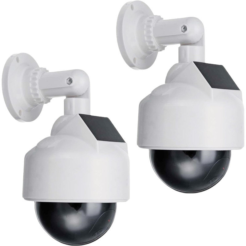 2 Fausses Caméras, Leurres de Caméras, Fausses Caméras de Sécurité dôme CCTV, Fausses Caméras de Surveillance avec LED Rouge Cli