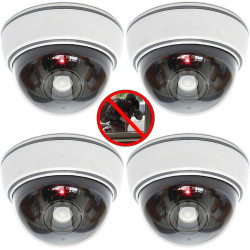 O&W Security Lot de 4 caméras dôme factices Objectif + LED Clignotante, 25 LED IR (Effet visuel), étanches, Ø 9,5 cm/H 6,8 cm, i