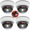 O&W Security Lot de 4 caméras dôme factices Objectif + LED Clignotante, 25 LED IR (Effet visuel), étanches, Ø 9,5 cm/H 6,8 cm, i