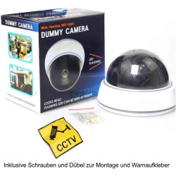 O&W Security Lot de 4 caméras dôme factices Objectif + LED Clignotante, 25 LED IR (Effet visuel), étanches, Ø 9,5 cm/H 6,8 cm, i
