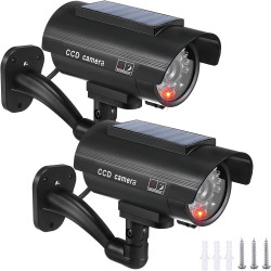 BORDEAG Lot de 2 Camera Factice Exterieur, 135 X 60mm Camera Factice, Caméra Fausse Solaire, Fausse Camera Surveillance Exterieu