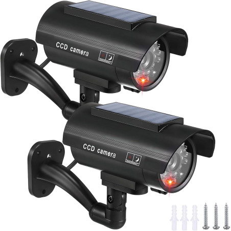 BORDEAG Lot de 2 Camera Factice Exterieur, 135 X 60mm Camera Factice, Caméra Fausse Solaire, Fausse Camera Surveillance Exterieu