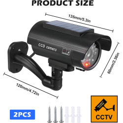 BORDEAG Lot de 2 Camera Factice Exterieur, 135 X 60mm Camera Factice, Caméra Fausse Solaire, Fausse Camera Surveillance Exterieu