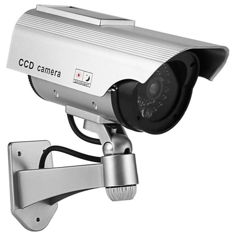 BW Caméra factice – Fausse caméra de vidéosurveillance à énergie solaire avec lumière LED clignotante, utilisation en intérieur 