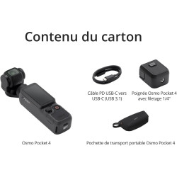 Bundle Essentiel DJI Osmo Pocket 4, caméra vlog de Poche avec nacelle, capteur CMOS 1 Pouce et 4K/240 IPS, stabilisation sur 3 A