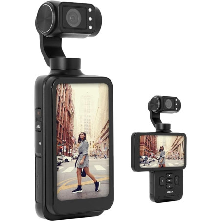 AgfaPhoto Gimbal Realimove MC3X - Caméra Stabilisateur 3 Axes 4K Ultra HD, Écran Tactile Rotatif 3,5", 20 MP, Suivi de Visage, V