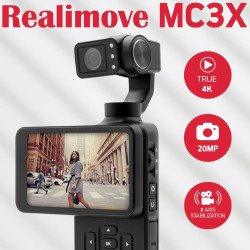 AgfaPhoto Gimbal Realimove MC3X - Caméra Stabilisateur 3 Axes 4K Ultra HD, Écran Tactile Rotatif 3,5", 20 MP, Suivi de Visage, V