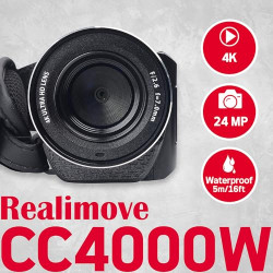 AgfaPhoto Realimove CC4000W - Caméscope Étanche 4K, Écran Tactile 3'', Zoom Numérique 18x, Vidéo 2.7K, Photo 24MP, Modes d'Enreg