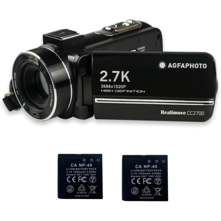 AgfaPhoto Realimove CC2700 – Caméscope Numérique, 2.7K, 24MP, Écran Tactile 3'', Zoom 18X, Télécommande, 2 Batteries Lithium - N