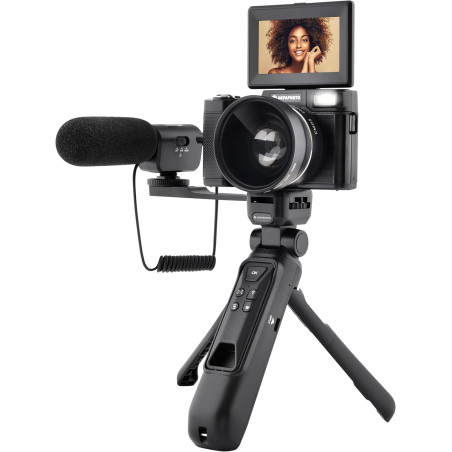 AgfaPhoto Realishot VLG-4K Kit Vlogging - Caméra 24MP, Vidéo 4K, Ecran LCD 3'', Zoom Numérique 16X, Capteur CMOS, Batterie Lithi