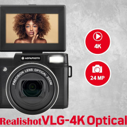 AgfaPhoto Kit Vlogging Tout-en-Un - Caméra VLG-4K Optical, Zoom Optique 5X, Trépied Powerbank, Télécommande, Microphone, Carte M