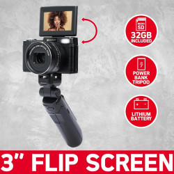 AgfaPhoto Kit Vlogging Tout-en-Un - Caméra VLG-4K Optical, Zoom Optique 5X, Trépied Powerbank, Télécommande, Microphone, Carte M