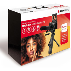 AgfaPhoto Kit Vlogging Tout-en-Un - Caméra VLG-4K Optical, Zoom Optique 5X, Trépied Powerbank, Télécommande, Microphone, Carte M