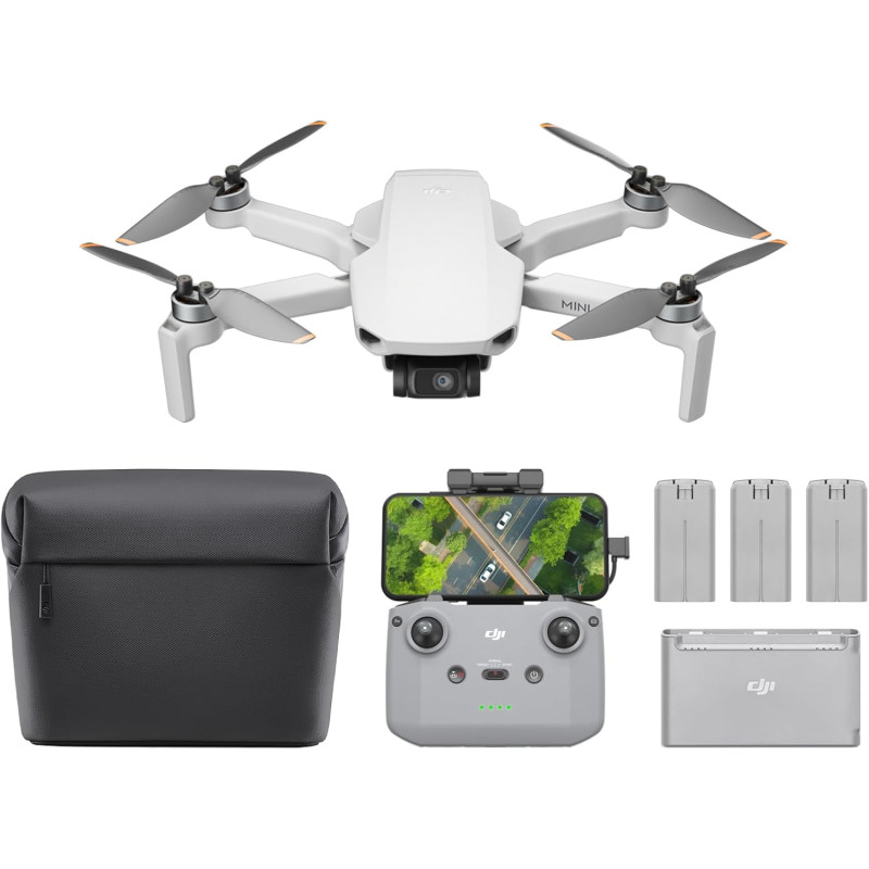 DJI Bundle Fly More Mini 4K, Drone Caméra 4K UHD, Moins de 249 g, Transmission Vidéo sur 10 km, Retour Auto, Trois Batteries, Te