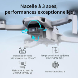 DJI Bundle Fly More Mini 4K, Drone Caméra 4K UHD, Moins de 249 g, Transmission Vidéo sur 10 km, Retour Auto, Trois Batteries, Te