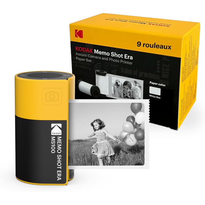 Kodak Memo Shot Era Cadeau Noel - Appareil Photo numérique instantané & Imprimante Photo, Jaune (Appareil Photo avec 1 Rouleau d