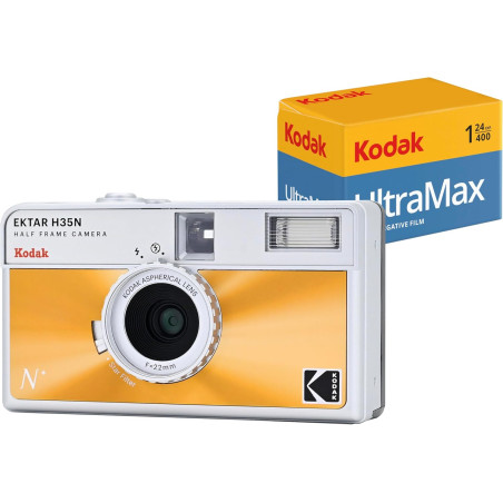 Kodak ektar h35n appareil photo semi-format avec pellicule enroulable kodak ultramax 24exp orange