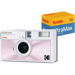 Kodak EKTAR H35N Pack Appareil Photo Demi-Cadre avec Film Kodak Ultramax 400/24EXP 35 mm (Rose émaillé)