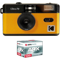 Kodak Pack F9 Argentique + Pellicule 100 ASA - Appareil Photo Rechargeable 35mm Jaune, Objectif Grand Angle Fixe, Viseur Optique