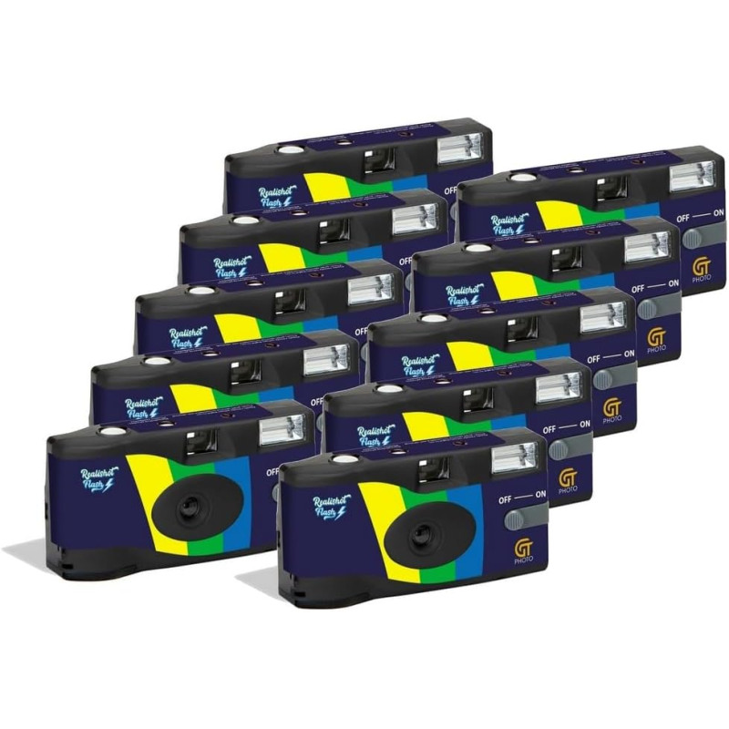 GT PHOTO GT27FL Realishot Flash - Pack de 10 Appareil Photo Jetable 35mm avec Flash, 27 Poses, Idéal pour Événements, Voyages et