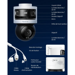 Reolink Camera Exterieur Filaire 10Mpx + 8Mpx à Triple Objectif, Caméra PoE avec Suivi-Synchro, Recherche Vidéo IA, Vision Noctu