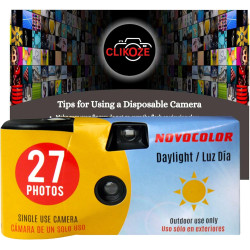 Appareil photo jetable avec appareil photo Novocolor Daylight à usage unique 27 poses et carte de conseils pour photographie Cli