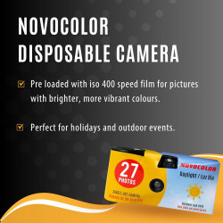 Appareil photo jetable avec appareil photo Novocolor Daylight à usage unique 27 poses et carte de conseils pour photographie Cli