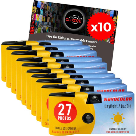 Lot de 10 appareils photo jetables avec appareil photo Novocolor lumière du jour à usage unique 27 poses et carte de conseils po