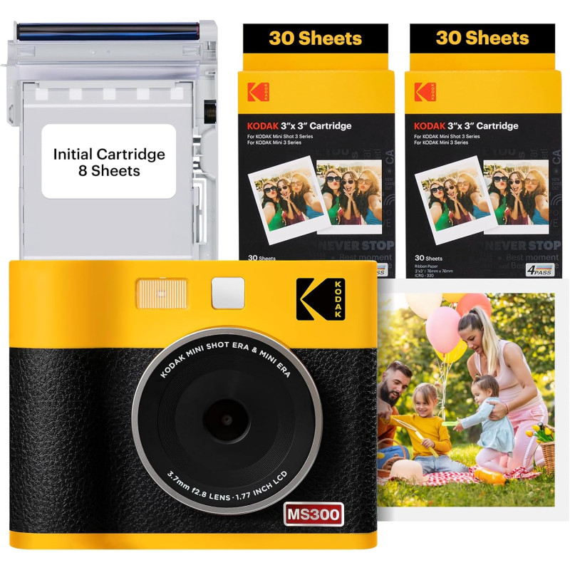 KODAK Mini Shot 3 Era 4PASS 2-in-1 Appareil Photo Instantané et Imprimante Photo Portable (7,6x7,6cm) (Lot Accessoire avec 68 Fe