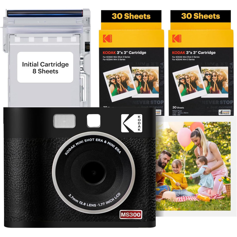 KODAK Mini Shot 3 Era 4PASS 2-in-1 Appareil Photo Instantané et Imprimante Photo Portable (7,6x7,6cm) Appareil Photo + Paquet av